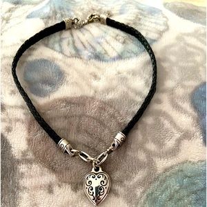 Brighton Leather Braided Adjustable Choker with Heart Pendant